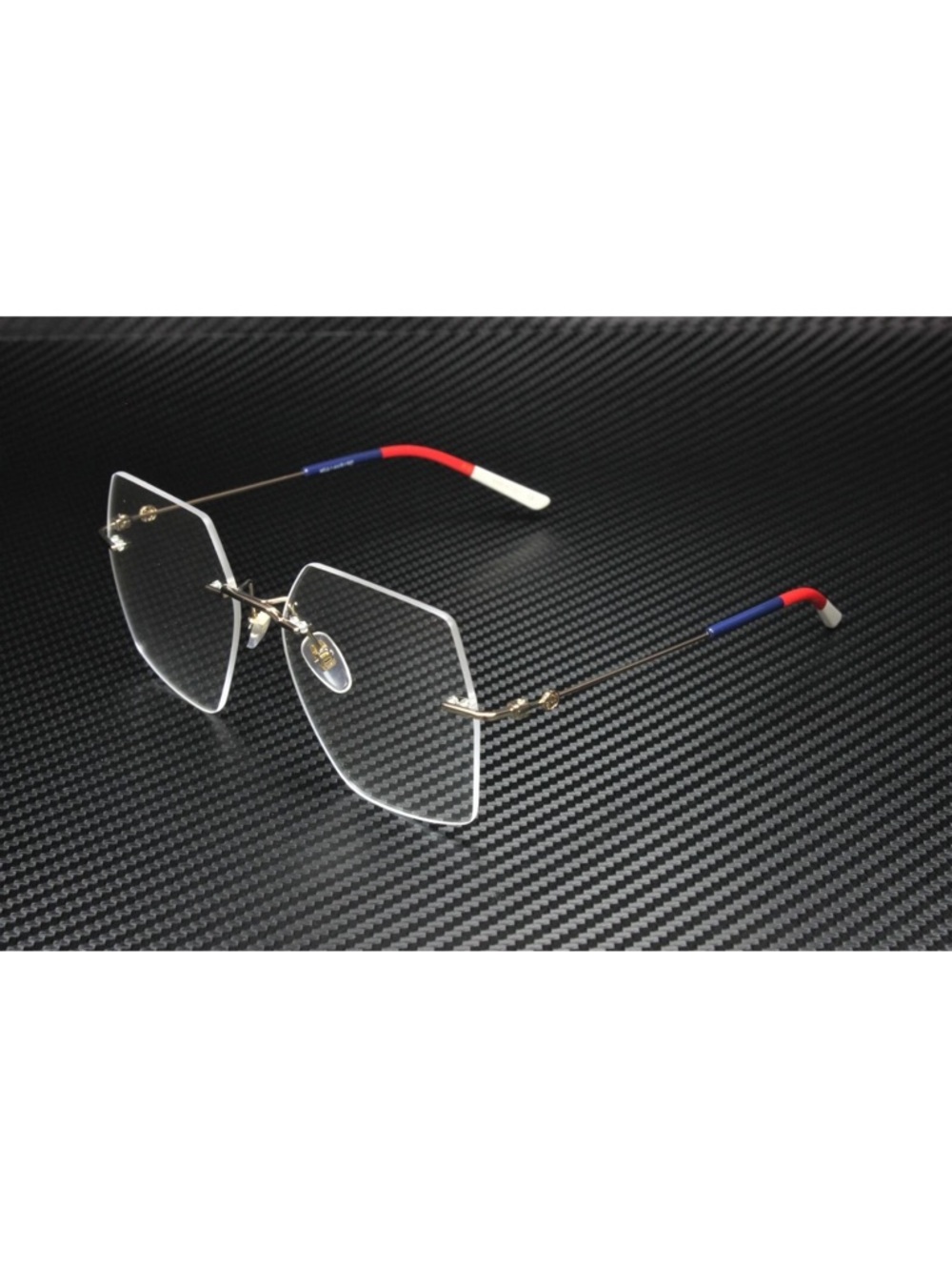 Gucci Hexagon Rimless Sunglasses with Gold Bridge and Clear Lens with Gucci logo - Picture 4 of 4